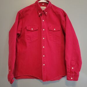 Vintage Brassada Red Canvas Button Down Long Sleeve Mens Medium Made in U.S.A.